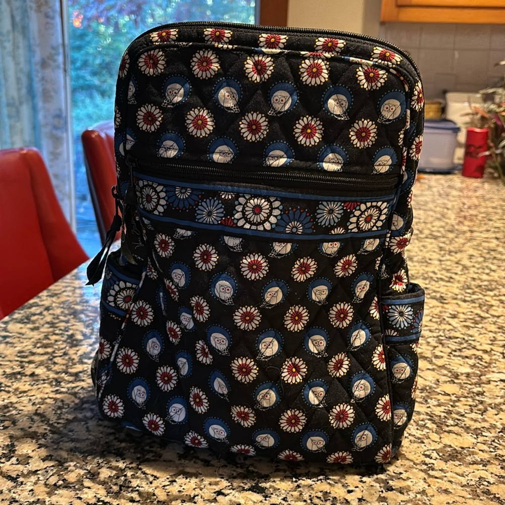 Vera Bradley Backpack Qwl Quilted Pattern 12” x 9.5” x 4” Black & Blue